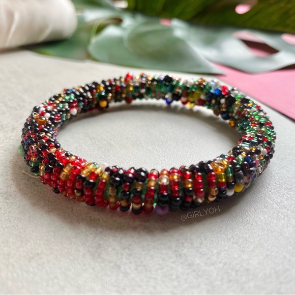 Artisan Crochet Seed Bead Rainbow Bangle Bracelet - Picture 3 of 8